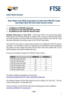 Siam Makro and TRUE Corporation to Enter the FTSE SET Large Cap Index After the June Semi-Annual Review ______