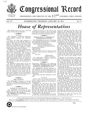 Congressional Record United States Th of America PROCEEDINGS and DEBATES of the 117 CONGRESS, FIRST SESSION