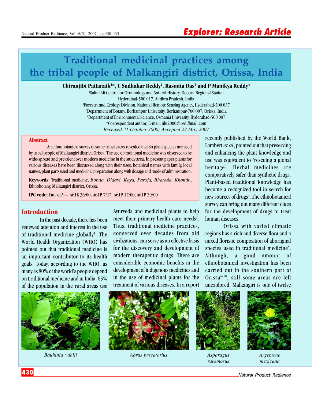 Traditional Medicinal Practices Among the Tribal People of Malkangiri