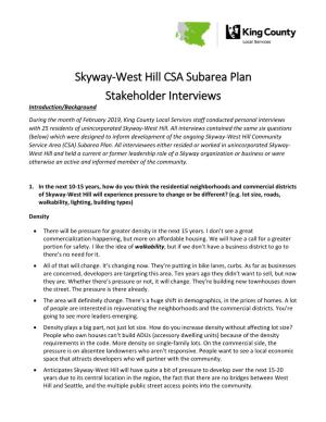 Skyway-West Hill CSA Subarea Plan Stakeholder Interviews