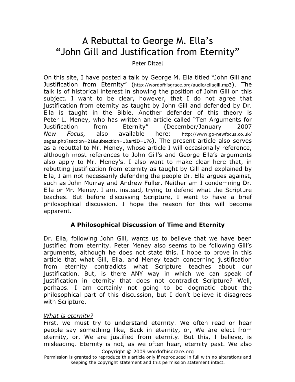 John Gill and Justification from Eternity” Peter Ditzel