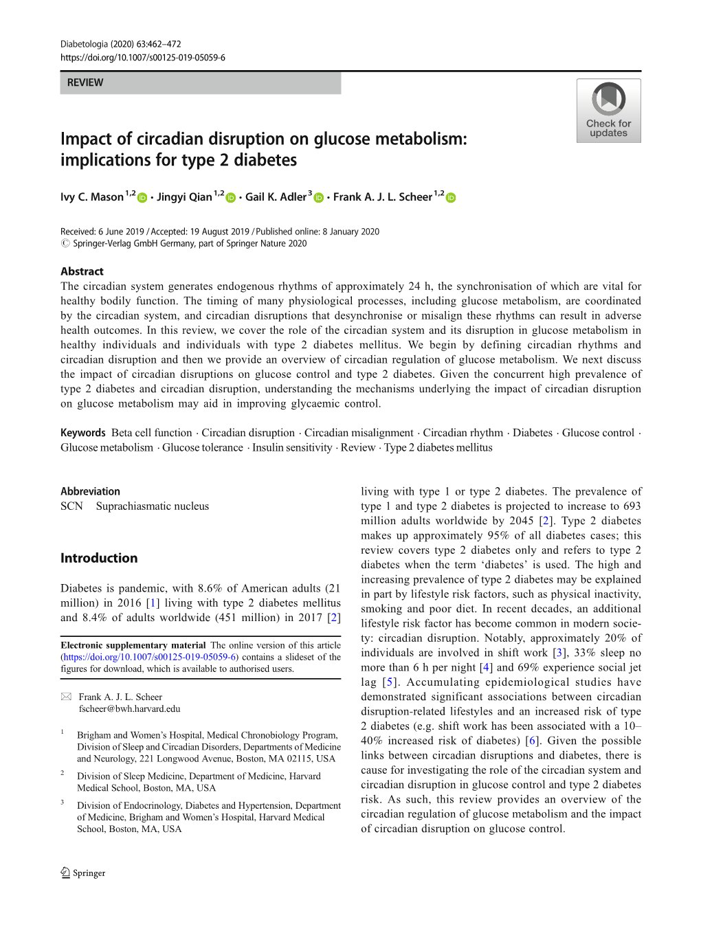 Impact of Circadian Disruption on Glucose Metabolism: Implications for Type 2 Diabetes