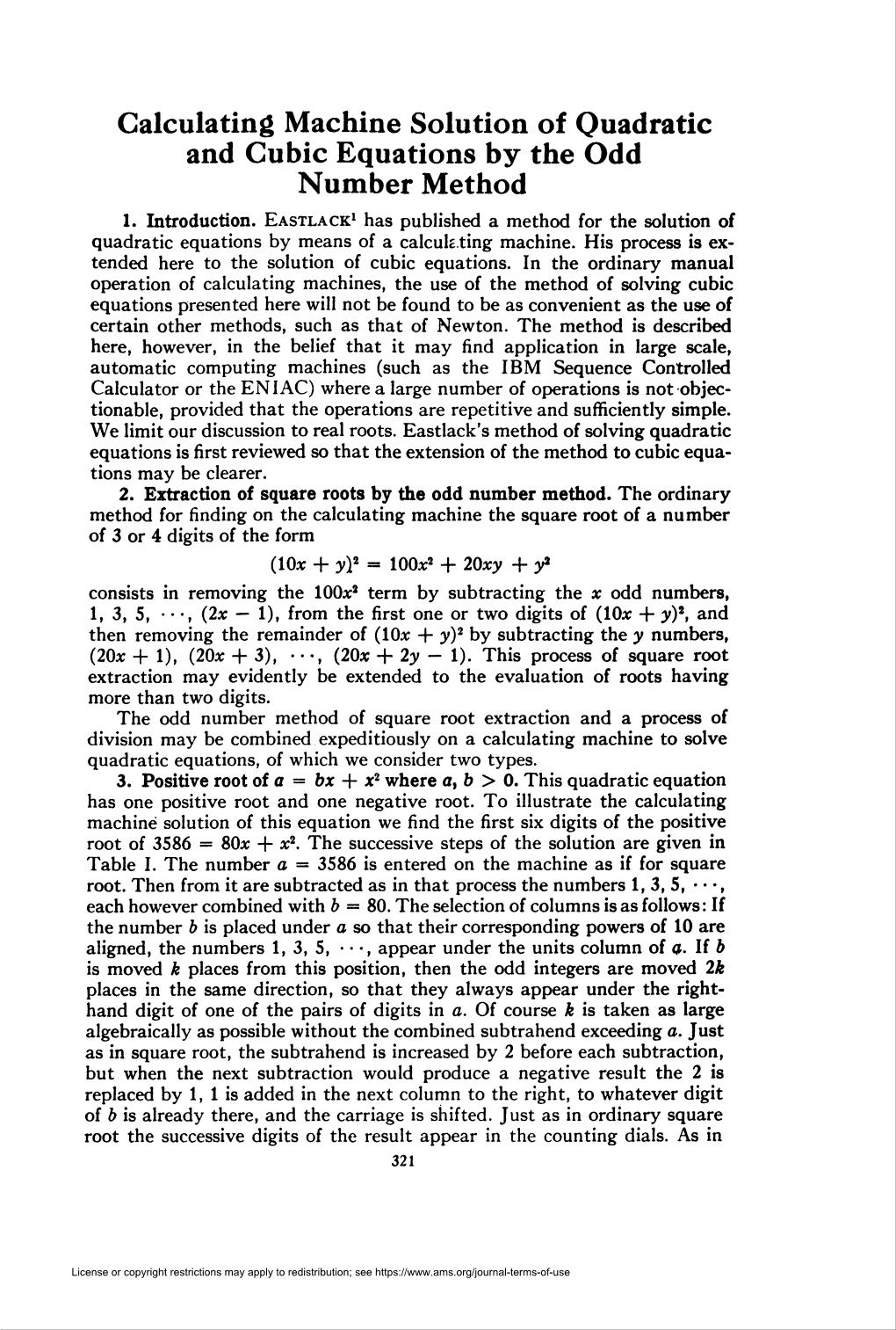 And Cubic Equations by the Odd Number Method 1