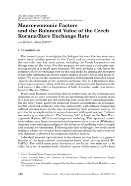 Macroeconomic Factors and the Balanced Value of the Czech Koruna/Euro Exchange Rate