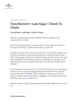 Tony Bennett + Lady Gaga = Cheek to Cheek