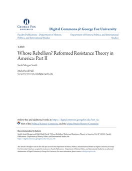 Whose Rebellion? Reformed Resistance Theory in America: Part II Sarah Morgan Smith