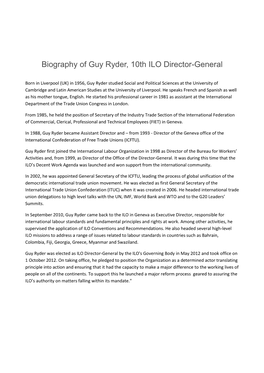 Biography of Guy Ryder, 10Th ILO Director-General