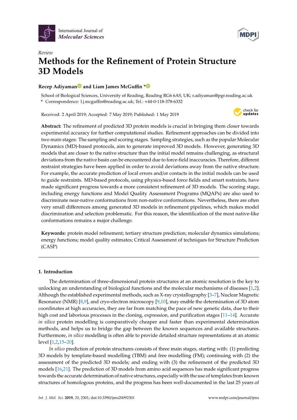 Methods for the Refinement of Protein Structure 3D Models