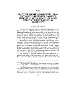 Countering Hate Messages That Lead to Violence: the United Nationsâ•Žs Chapter VII Authority to Use Radio Jamming to Halt In