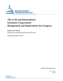The G-20 and International Economic Cooperation: Background and Implications for Congress