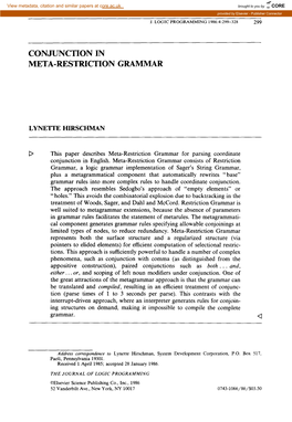 Conjunction in Meta-Restriction Grammar