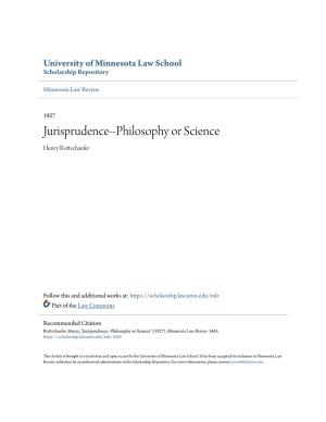 Jurisprudence--Philosophy Or Science Henry Rottschaefer