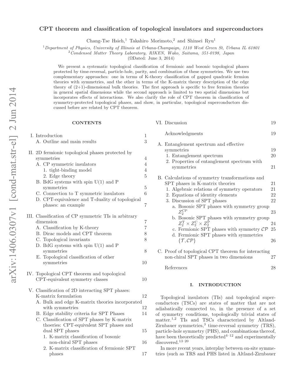 CPT Theorem and Classification of Topological Insulators And