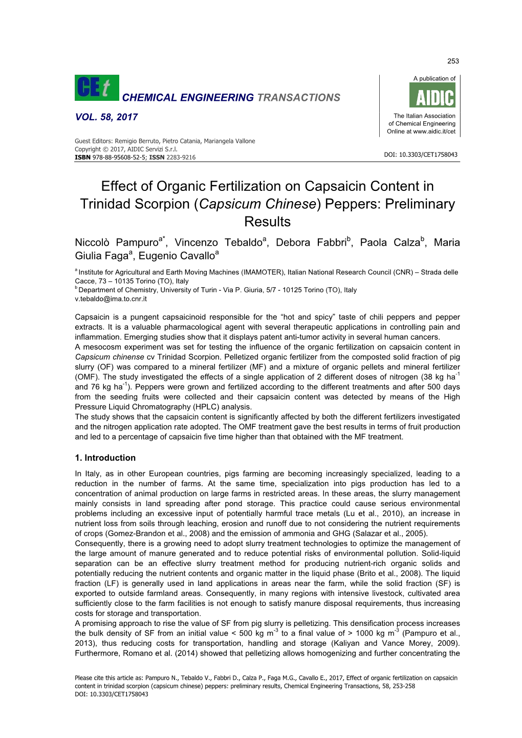 Effect of Organic Fertilization on Capsaicin Content in Trinidad