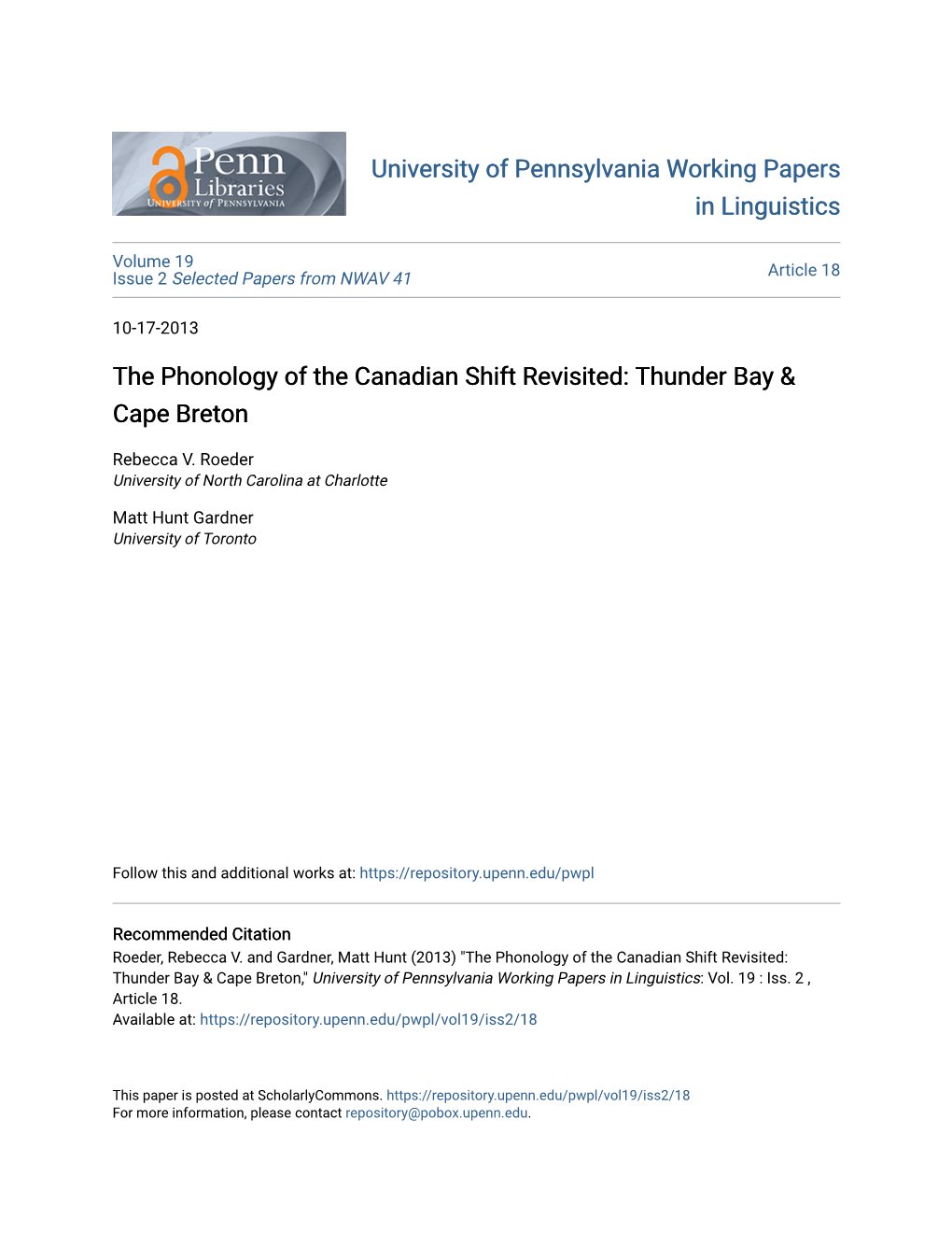 The Phonology of the Canadian Shift Revisited: Thunder Bay & Cape