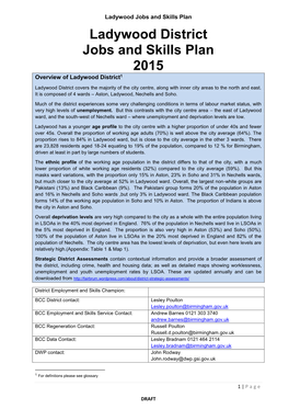 Ladywood District Jobs and Skills Plan 2015 Overview of Ladywood District1