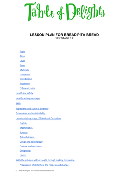 Lesson Plan for Bread-Pita Bread Key Stage 1 2