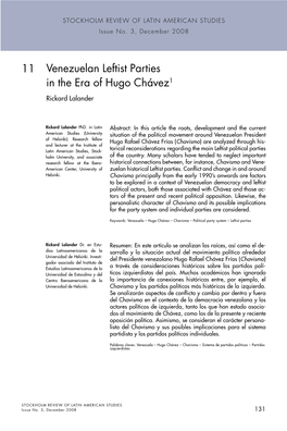 Venezuelan Leftist Parties in the Era of Hugo Chávez1 11