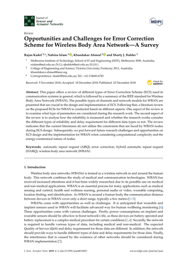 Opportunities and Challenges for Error Correction Scheme for Wireless Body Area Network—A Survey