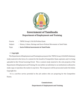 Government of Tamilnadu Department of Employment and Training