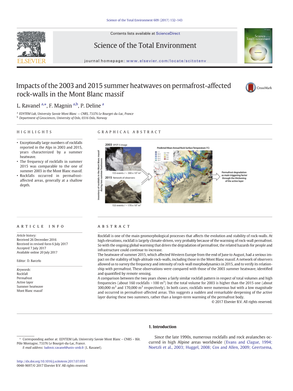 Impacts of the 2003 and 2015 Summer Heatwaves on Permafrost-Affected Rock-Walls in the Mont Blanc Massif