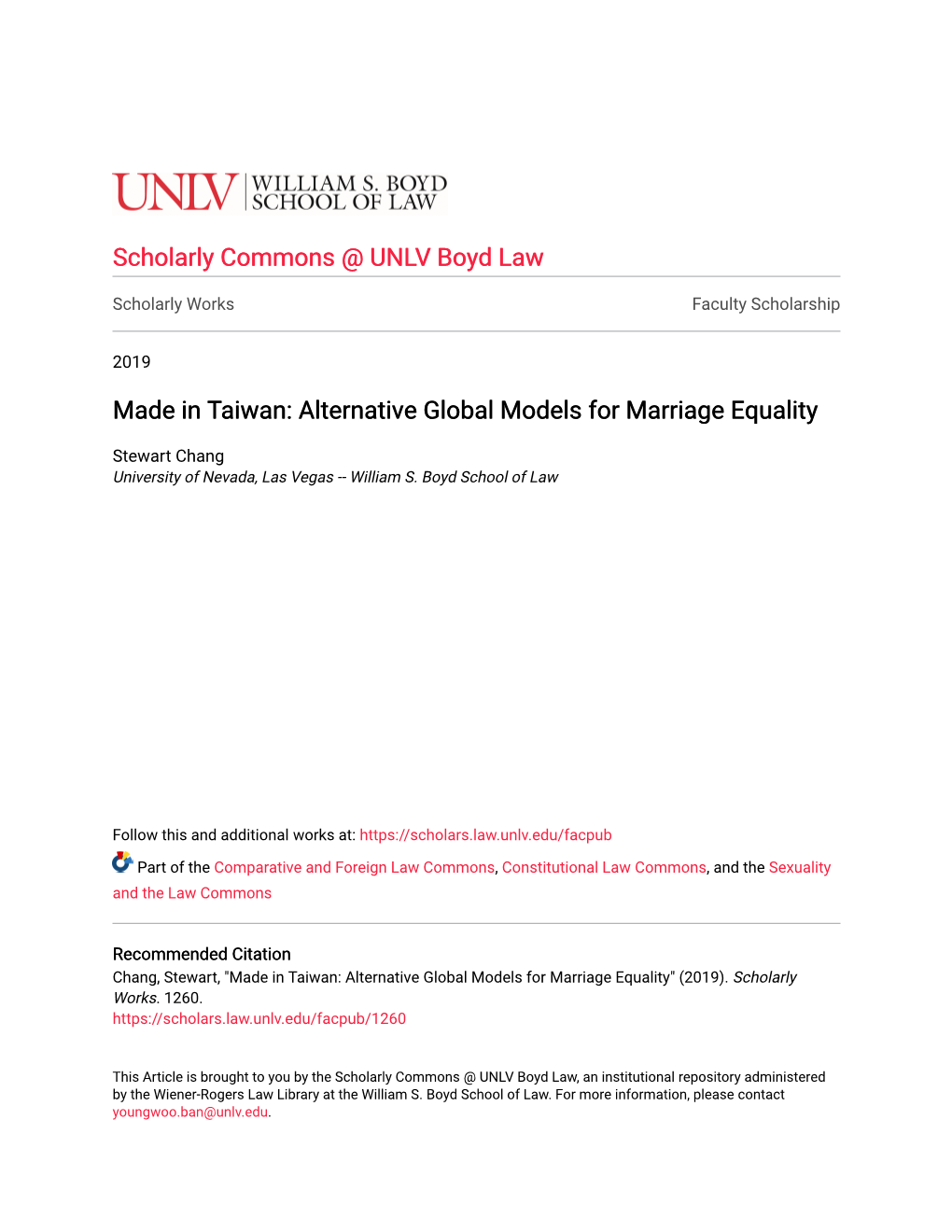 Made in Taiwan: Alternative Global Models for Marriage Equality