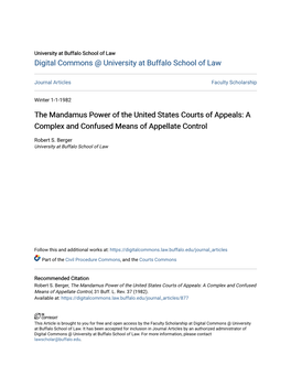 The Mandamus Power of the United States Courts of Appeals: a Complex and Confused Means of Appellate Control