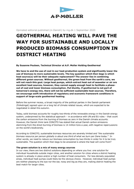 Geothermal Heating Will Pave the Way for Sustainable and Locally Produced Biomass Consumption in District Heating