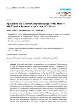 Application of a Central Composite Design for the Study of Nox Emission Performance of a Low Nox Burner