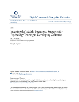 Investing the Wealth: Intentional Strategies for Psychology Training in Developing Countries Mark R
