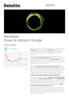 Power & Utilities in Europe | Newsletter July 2018