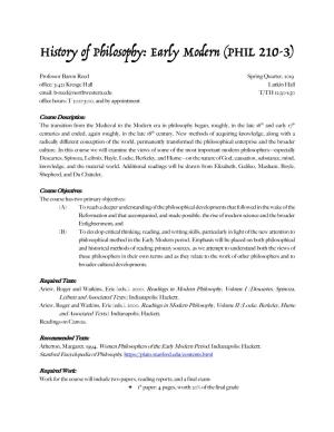 History of Philosophy: Early Modern (PHIL 210-3)