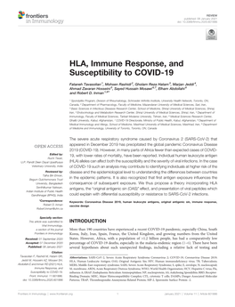 HLA, Immune Response, and Susceptibility to COVID-19