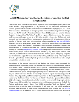 ACLED Methodology and Coding Decisions Around the Conflict in Afghanistan
