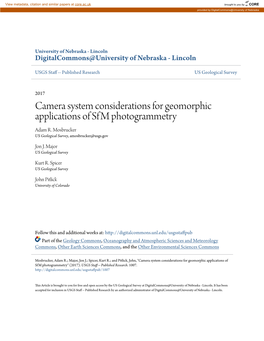 Camera System Considerations for Geomorphic Applications of Sfm Photogrammetry Adam R