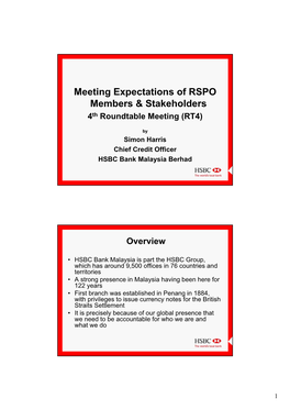 Meeting Expectations of RSPO Members & Stakeholders