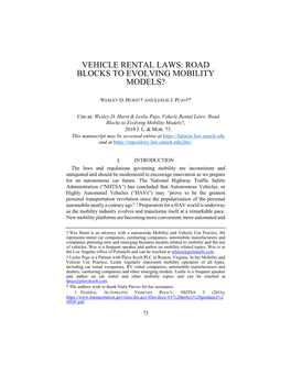 Vehicle Rental Laws: Road Blocks to Evolving Mobility Models?