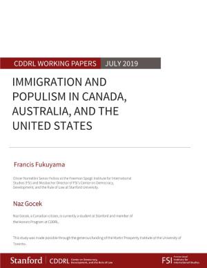 Immigration and Populism in Canada, Australia, and the United States