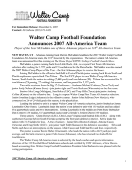 Walter Camp Football Foundation Announces 2007 Allamerica Team