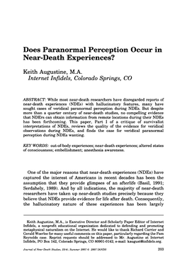 Does Paranormal Perception Occur in Near-Death Experiences?