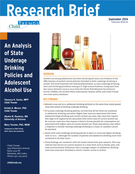 An Analysis of State Underage Drinking Policies and Adolescent Alcohol Use Brief