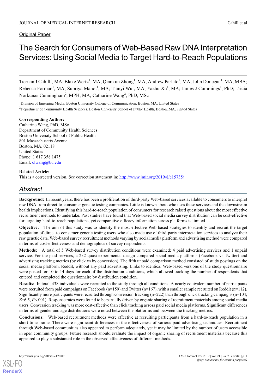 The Search for Consumers of Web-Based Raw DNA Interpretation Services: Using Social Media to Target Hard-To-Reach Populations