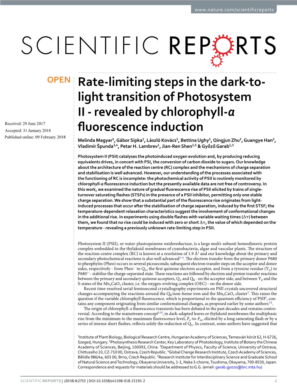 Rate-Limiting Steps in the Dark-To-Light Transition of Photosystem II