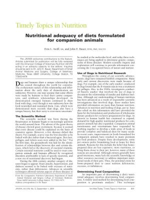 Timely Topics in Nutrition Nutritional Adequacy of Diets Formulated for Companion Animals