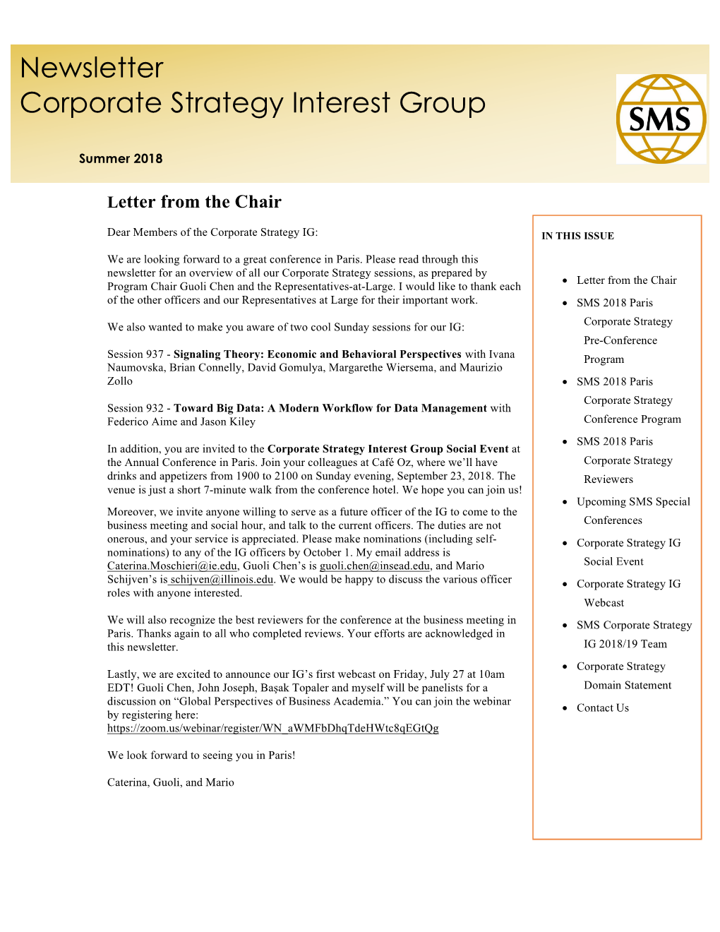 Newsletter Corporate Strategy Interest Group