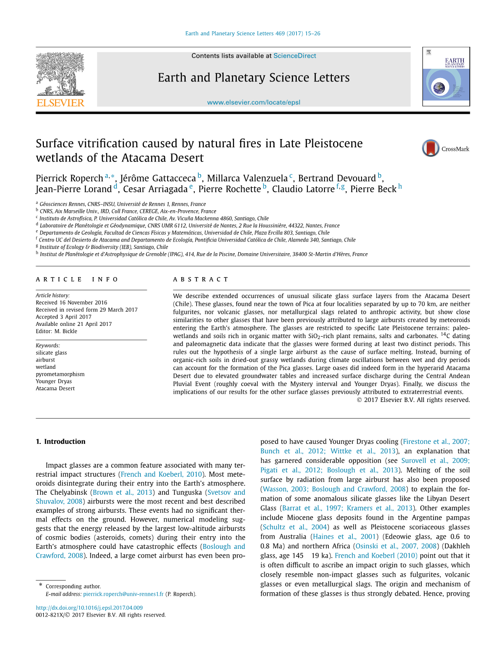 Earth and Planetary Science Letters Surface Vitrification Caused By