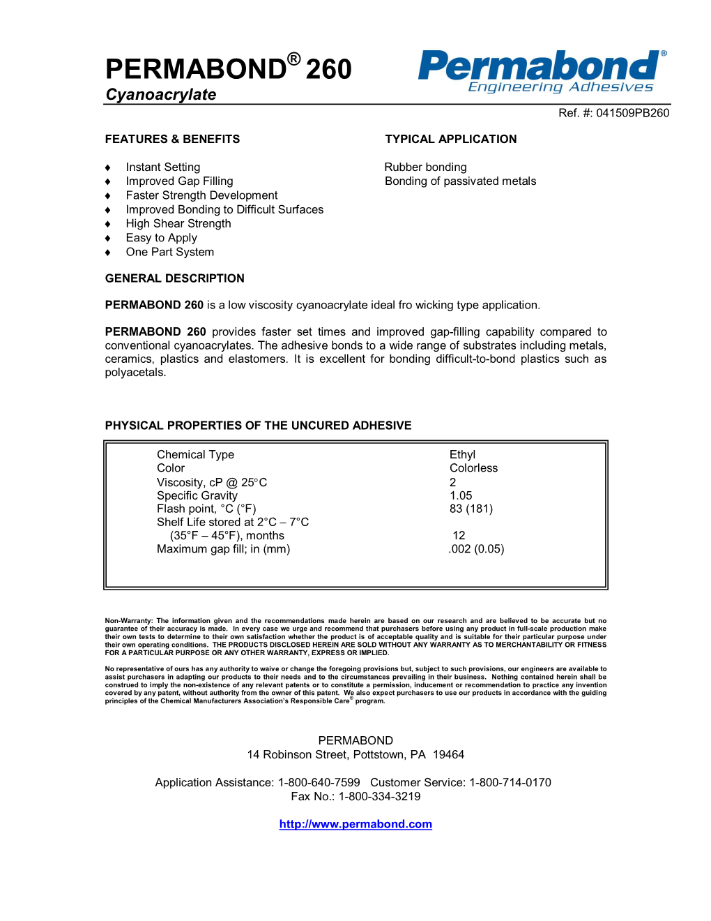 PERMABOND® 260 Cyanoacrylate Ref