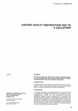 Gastric Outlet Obstruction Due to a Gallstone