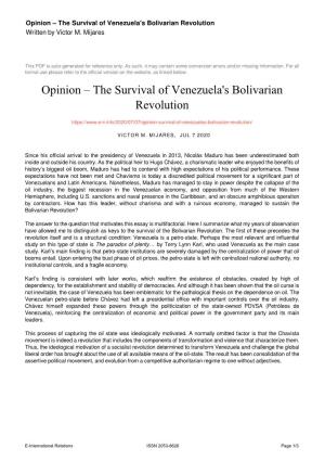 The Survival of Venezuela's Bolivarian Revolution Written by Víctor M