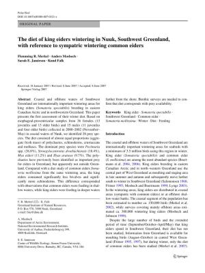 The Diet of King Eiders Wintering in Nuuk, Southwest Greenland, with Reference to Sympatric Wintering Common Eiders